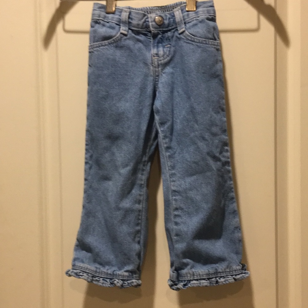Riders girls denim Jeans ruffle hem light wash zipper2snap elastic waist size 3T
